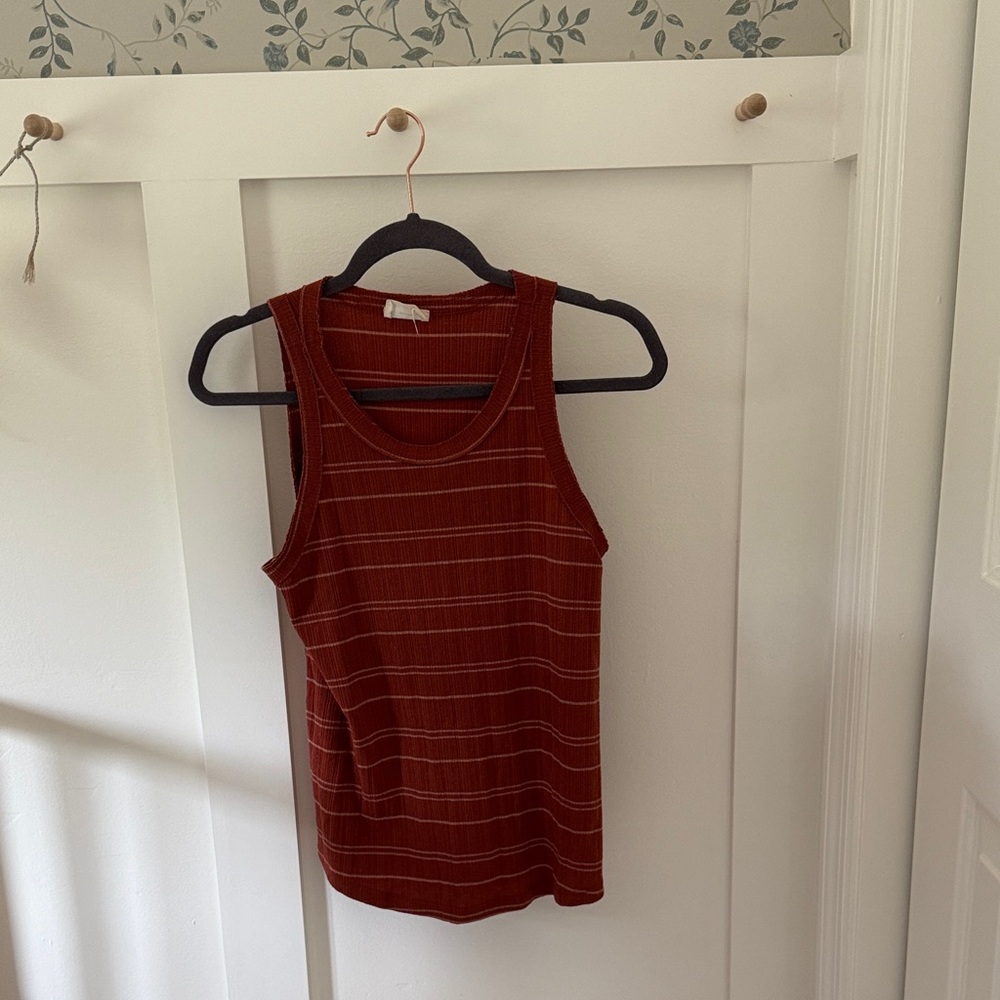 Women's Ribbed Stripe Tank Top - Rust